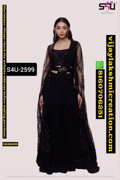 S4U-2599 Black Drape saree with sequinned Cape jacket 122629