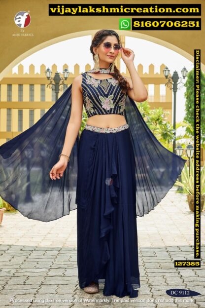 Anju Fabrics D.No. DC 9112 Crop Top With Drape Skirt And Dupatta In Singles And Full Catalog 127385