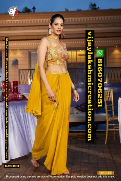 Anju Fabrics D.No. DC 9113 Crop Top With Drape Skirt And Dupatta In Singles And Full Catalog 127399