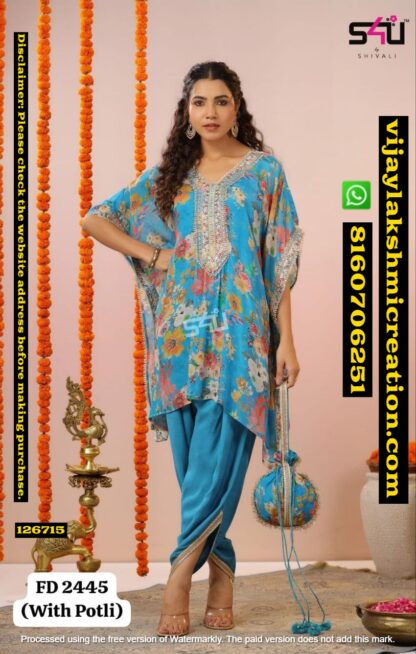 S4U FD 2445 Women Kaftan Kurti And Dhoti Pant With Potli In Singles And Full Catalog 126715