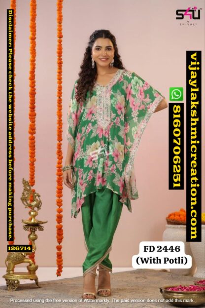 S4U FD 2446 Women Kaftan Kurti And Dhoti Pant With Potli In Singles And Full Catalog 126714