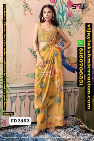 S4U FD 2452 Yellow Printed Saree With Blouse In Singles And Full Catalog 126711