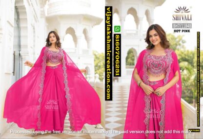 Shivali BH7-11848 Hot Pink Crop Top With Skirt And Shrug In Singles And Full Catalog-137126