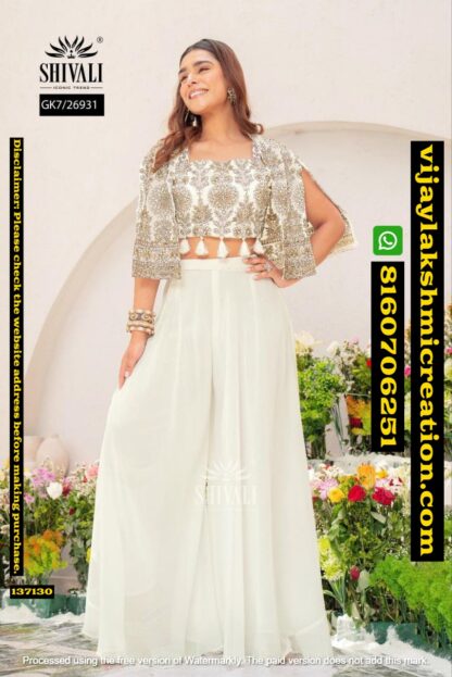 Shivali GK7-26931 Off White Jacket With Palazzo and Inner In Singles And Full Catalog-137130