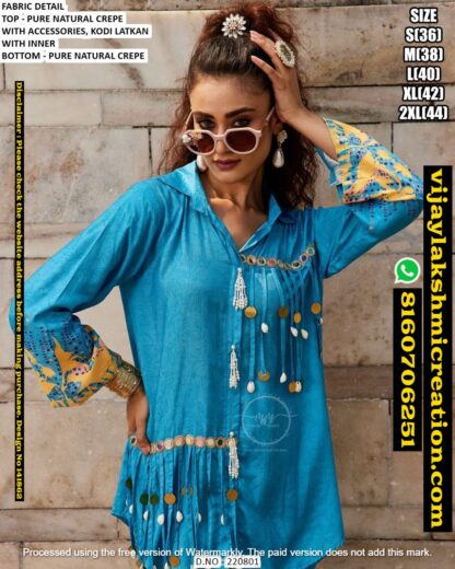 Mukesh & Mohit (M & M) D.No.220801 Co-ord Set In Singles And Catalog 141862