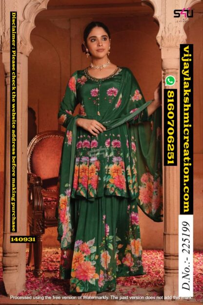 S4U D.No.225199 Green Floral Printed Garara Set -set of 3 In Singles-And-Full-Catalog-140931