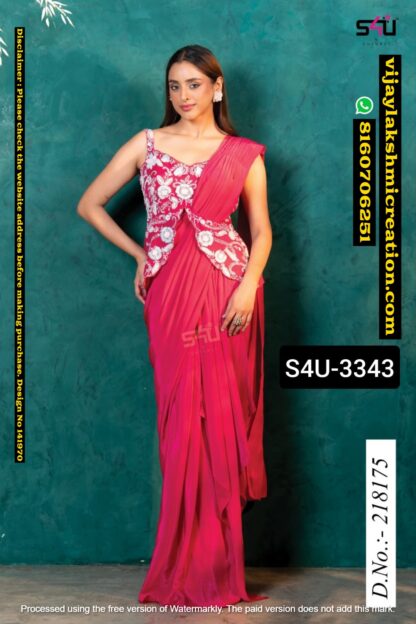 S4U3343 D.No.218175 Pre Draped Saree With Long Blouse In Singles And Full Catalog 141970
