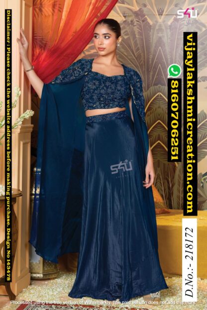 S4U D.No.218172 Indo Western Crop top with Flowy Skirt with Cape In Singles And Full Catalog 143478