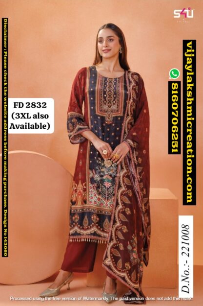 S4U FD 2832 D.No.221008 Kurta With Pant And Dupatta In Singles And Full Catalog 143060