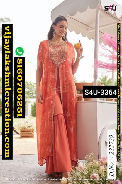 S4U S4U-3364 D.No.222739 Center Slit Top With Sharara Co-Ord Set In Singles And Full Catalog 143710
