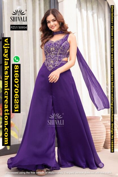 Shivali PZS7-30954 Purple Embroidered Top With Palazzo And Dupatta In Singles And Full Catalog 142845