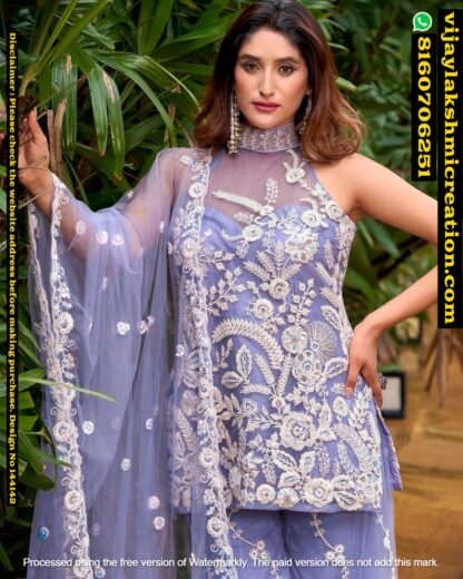 LaPink Peplum Halter Net Neck Kurta with Plazo And Dupatta In Singles And Full Catalog 144142