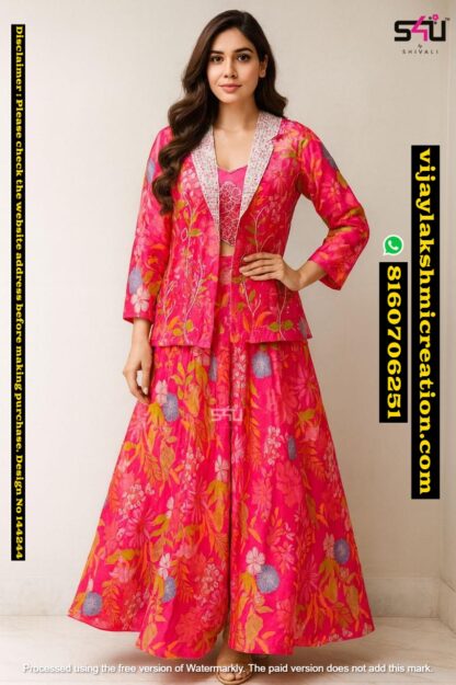 S4U Blouse With Jacket And Palazzo Set In Singles And Full Catalog 144244