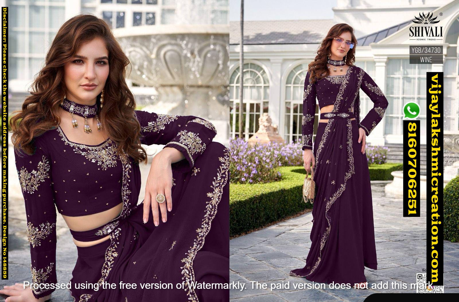 Shivali YG8-34730 WINE Pre-draped Saree With Blouse In Singles And Full Catalog 148859