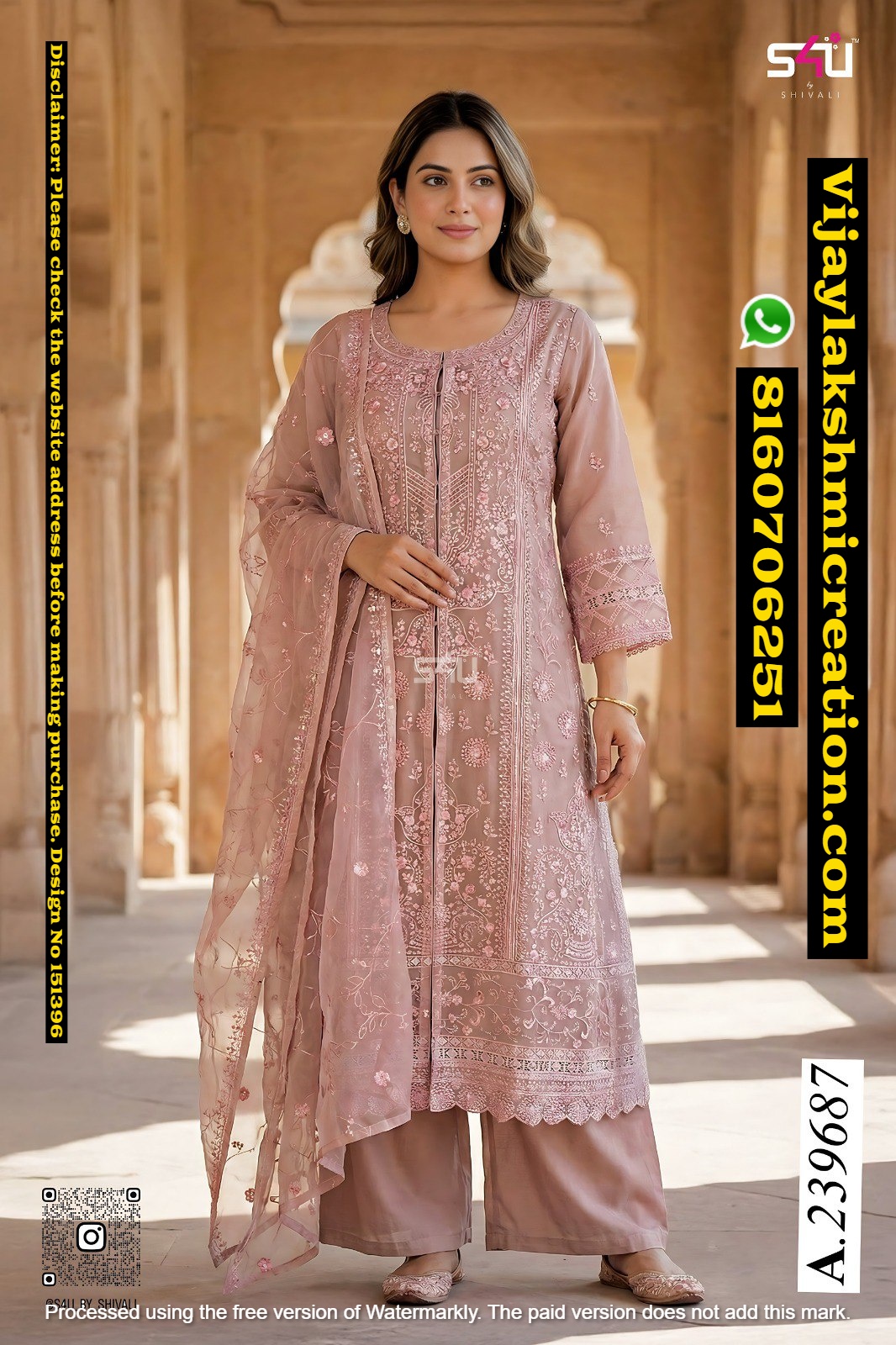 S4U A-239687 Front Split Long Kurta With Palazzo And Dupatta In Singles And Full Catalog-151396