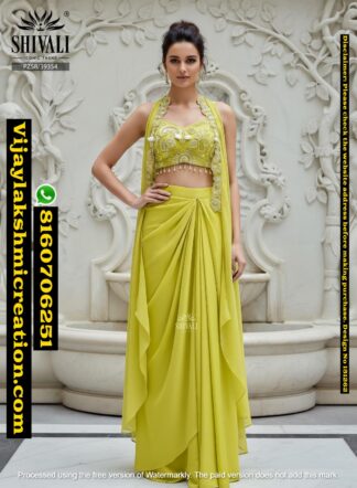 Shivali PZS8-39354 Lime Cape Set with Draped Skirt In-Singles-And-Full-Catalog-151262