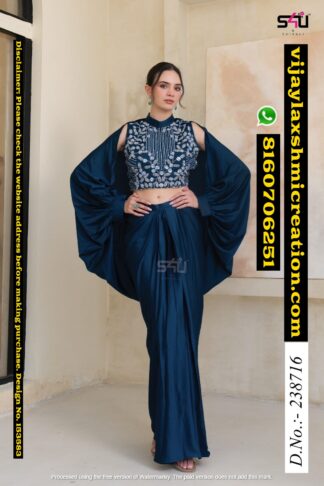 S4U by Shivali dark navy blue Embroidered Cape Style Draped Skirt Set In Singles And Full Catalog 153583