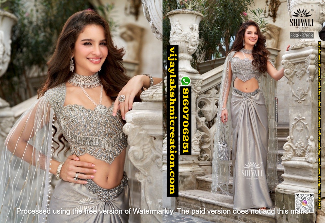 Shivali BSS8-37968 Silver-Shimmer-Crop-Top-Skirt-Set-In-Singles-And-Full-Catalog 153082
