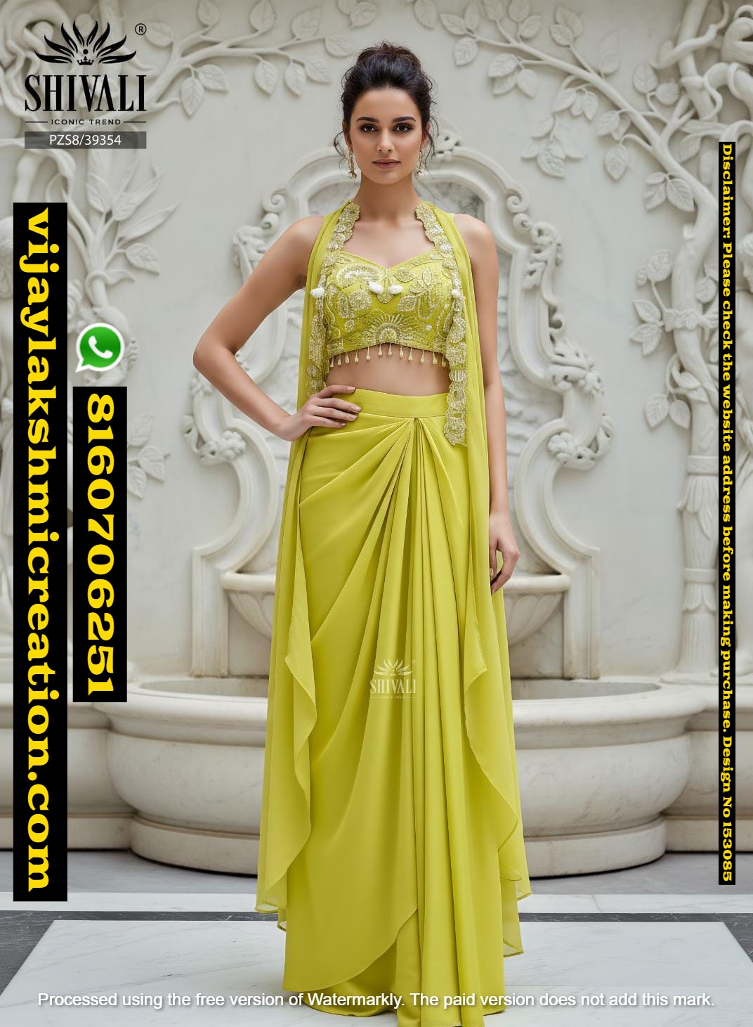 Shivali PZS8-39354 Lime Cape Set with Draped Skirt In-Singles-And-Full-Catalog 153085