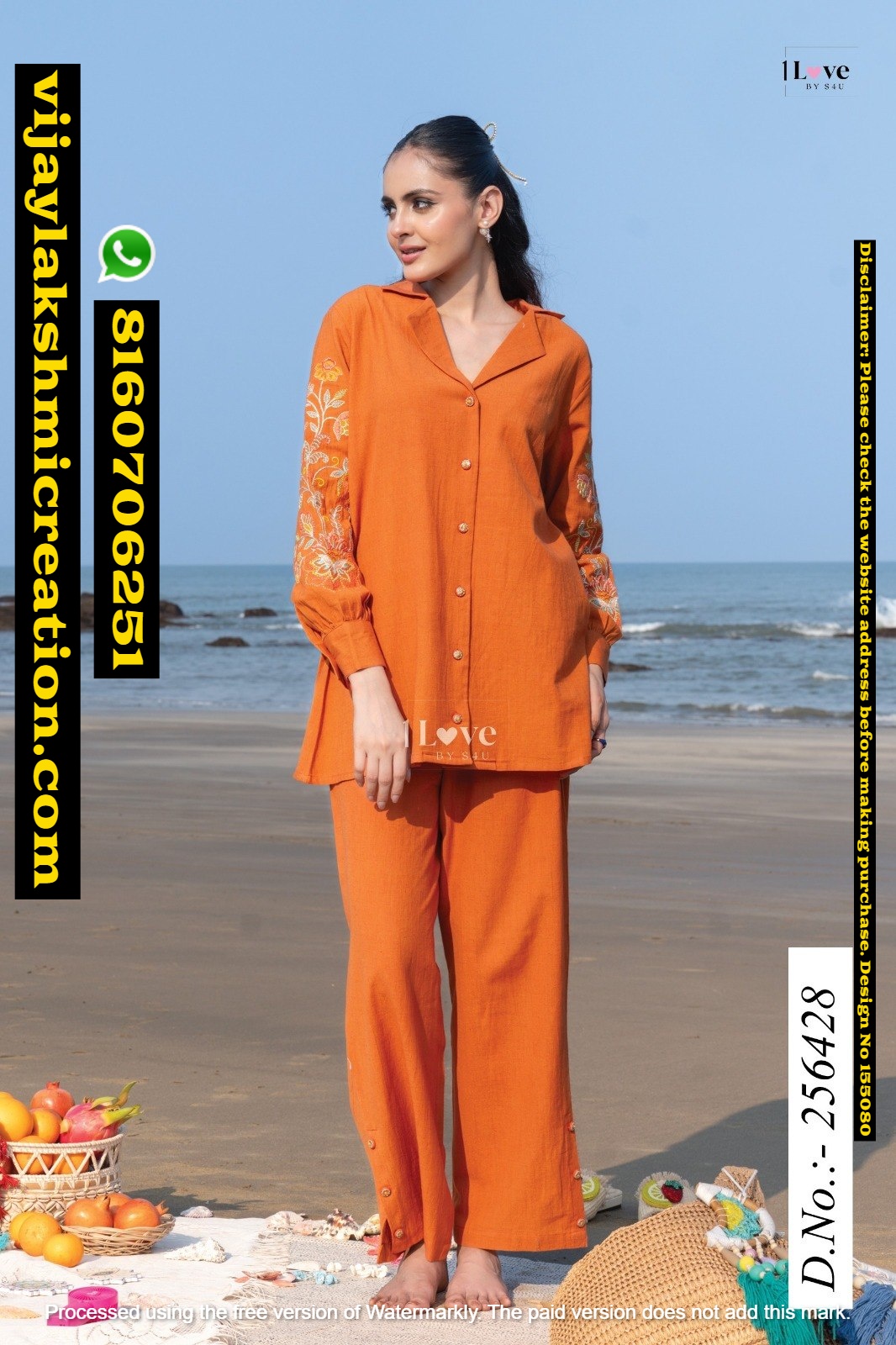1Love By S4U D.No.256428 Embroidered Cotton Co-Ord Set In Singles And Full Catalog 155080