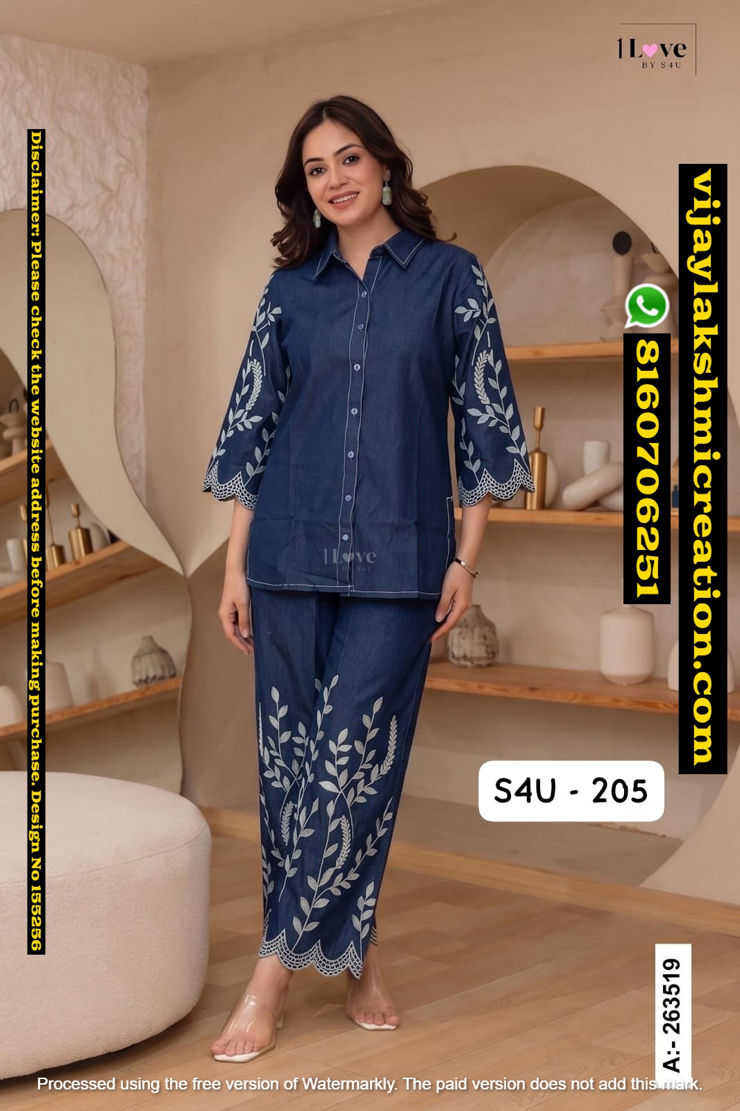 1Love By S4U S4U-205 A-263519 embroidered Denim Co-ord Set Set In-Singles-And-Full-Catalog-155256