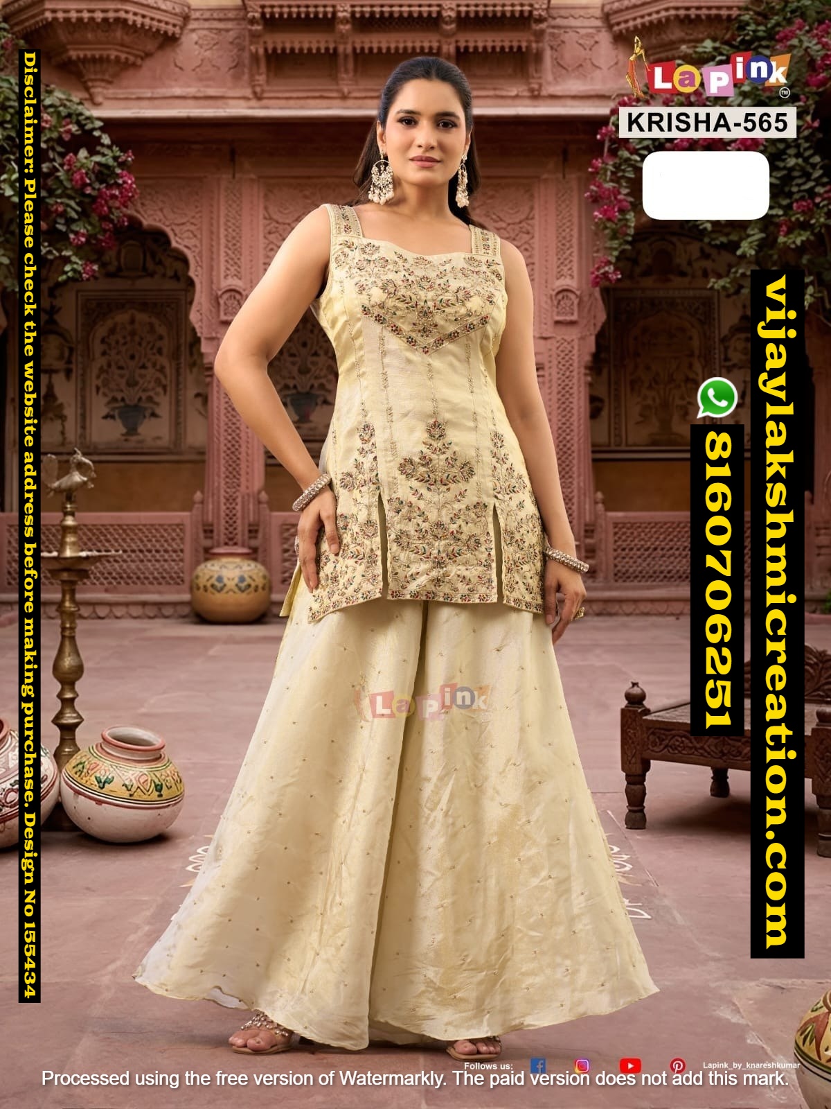 LaPink KRISHA-565 Sleeveless Top With Palazzo In Singles And Full Catalog 155434