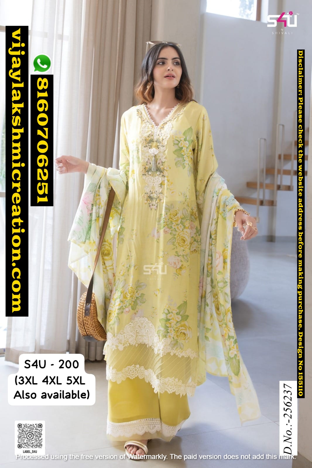S4U By Shivali S4U-200 D.No.256237 Floral Printed Cotton Palazzo Suit Set With Dupatta In-Singles-And-Full-Catalog-155110
