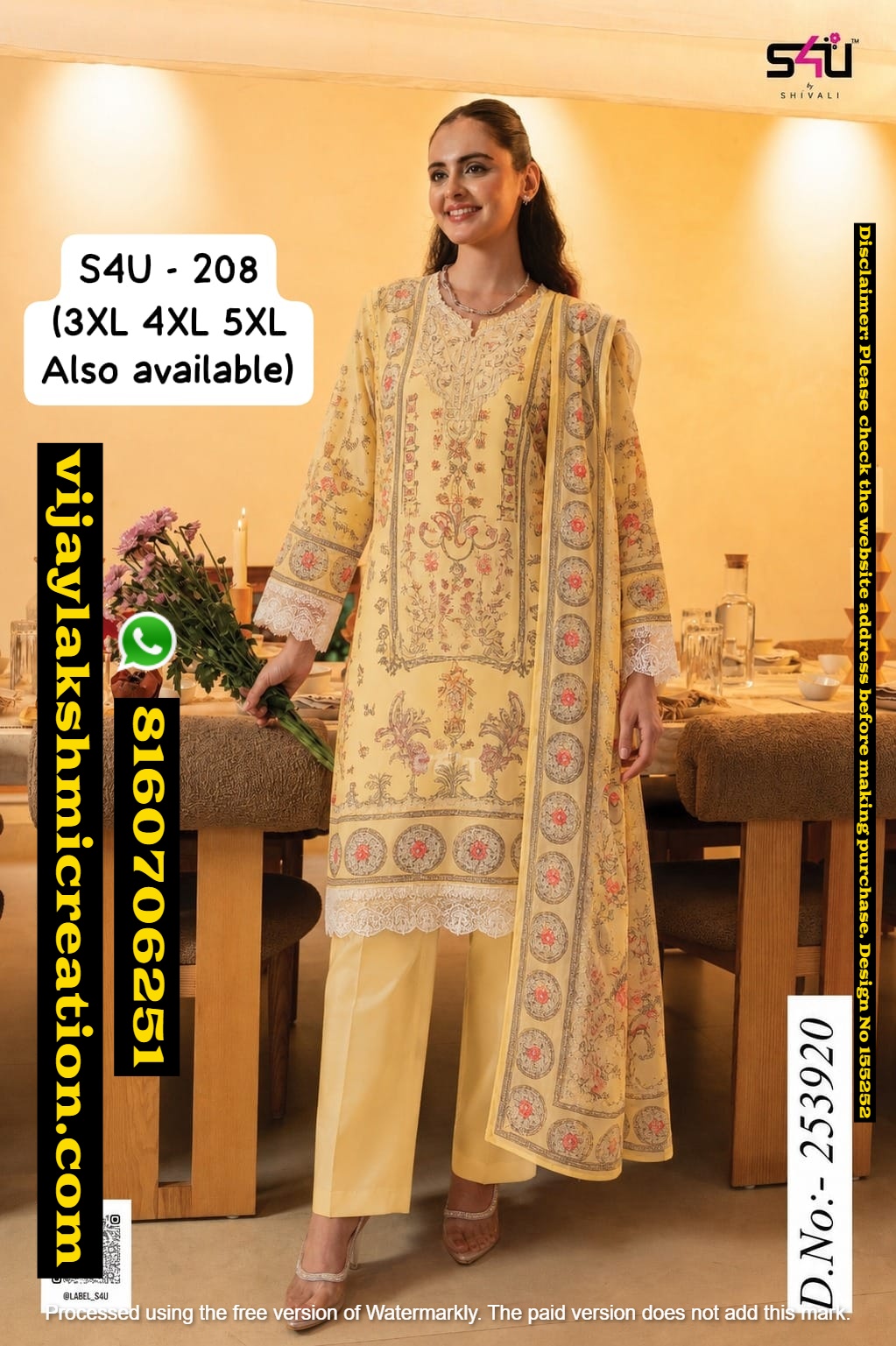 S4U by Shivali S4U-208 D.No.253920 Kurta set with Pant And Dupatta In-Singles-And-Full-Catalog-155252