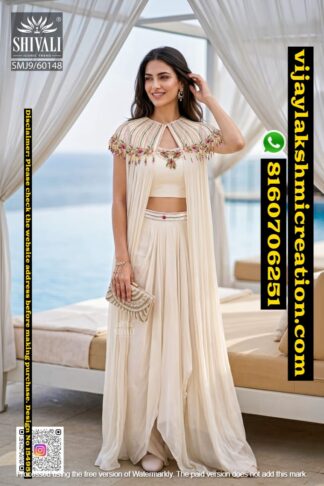 Shivali SMJ9-60148 Indo-western Crop Top and Skirt Set With Cape In Singles And Full Catalog 154958