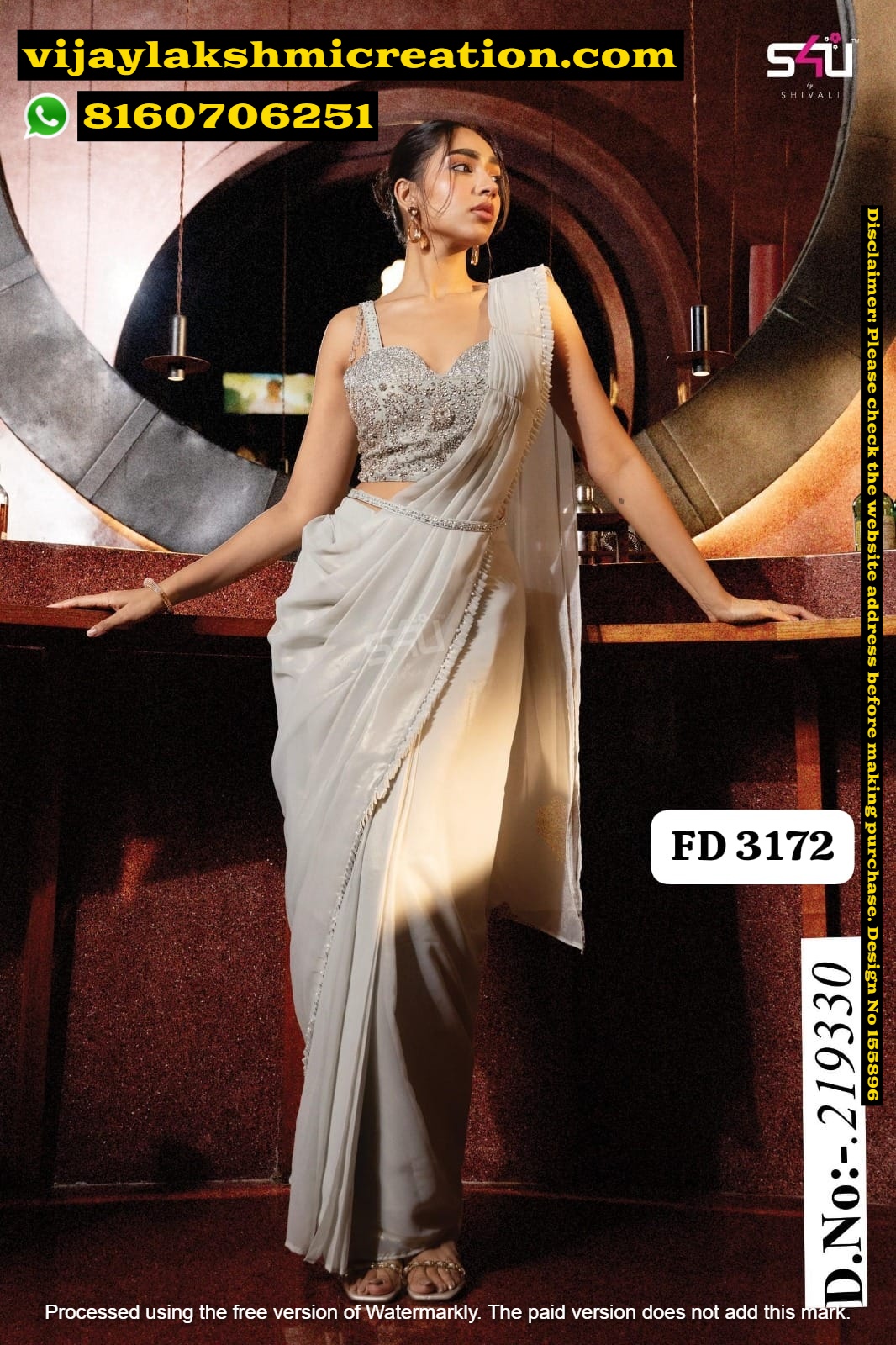 S4U FD 3172 A-219330 Grey Crystal Drape Saree With Blouse In-Singles-And-Full-Catalog-155896