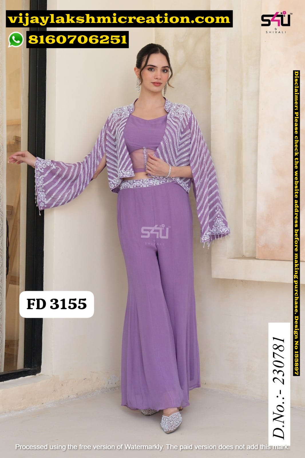 S4U by Shivali FD 3155 A-230781 Indo-Western withbflared palazzo set and shrug In-Singles-And-Full-Catalog-155897