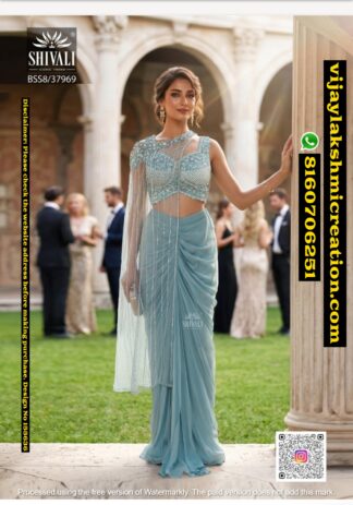 Shivali BSS8-37969 Pre-Draped Saree Paired Crop Top and Attached Cape In-Singles-And-Full-Catalog-155636
