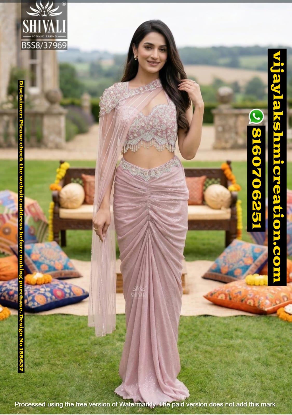 Shivali BSS8-37969 Pre-Draped Saree Paired Crop Top and Attached Cape In-Singles-And-Full-Catalog-155637