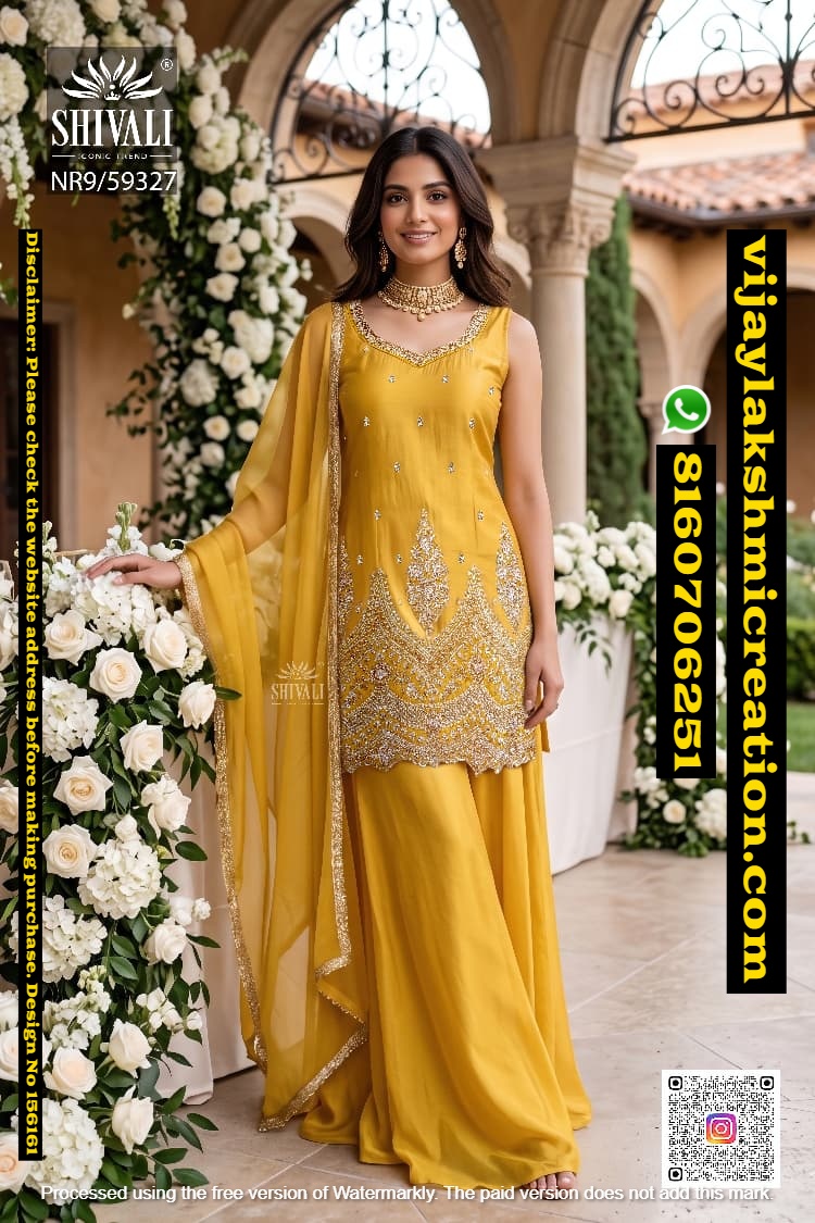 Shivali NR9-59327 Mustard Kurta Paired With Sharara And Dupatta In Singles And Full Catalog-156161