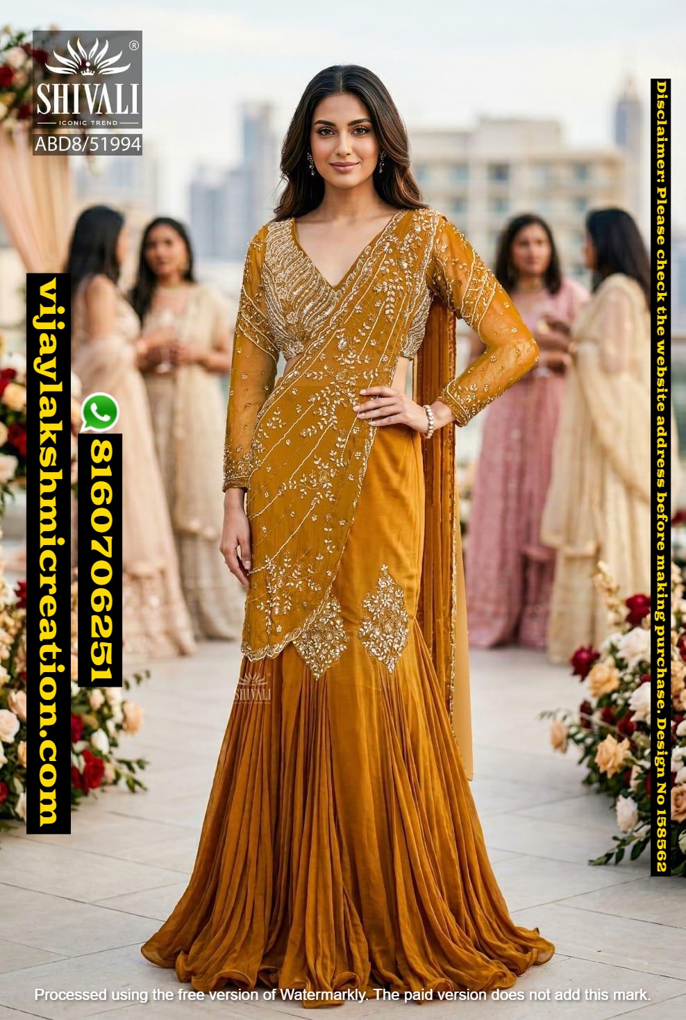 Shivali ABD8-51994 Mustard Drape Sharara Set With v-neck blouse In-Singles-And-Full-Catalog-158562