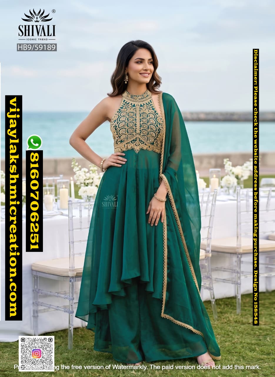 Shivali HB9-59189 emerald green designer work palazzo set With embroidered halter neck top In-Singles-And-Full-Catalog 158548