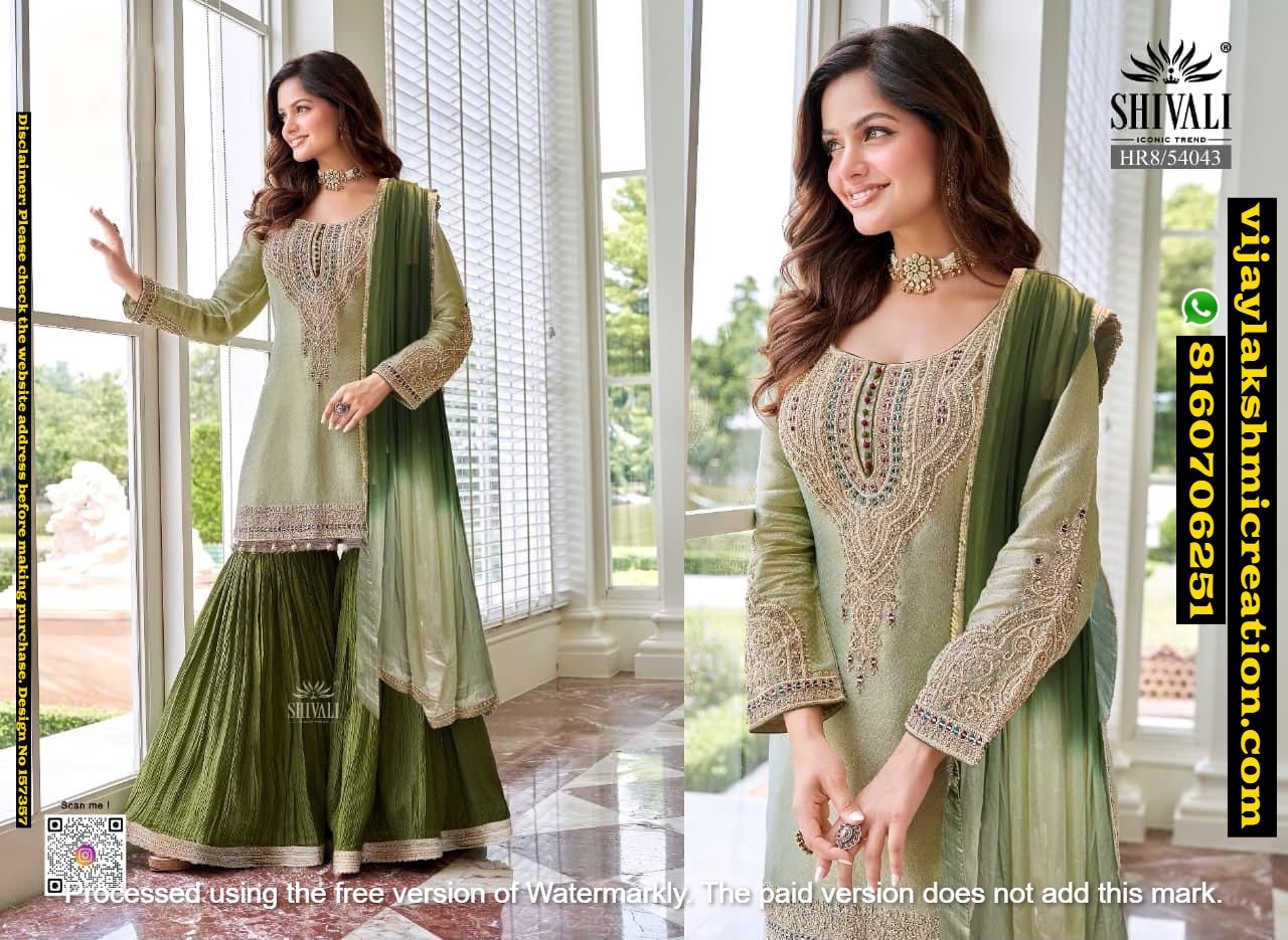 Shivali HR8-54043 Pista Green and Dark Green Sharara Suit With Heavy EmbroideryIn Singles-And-Full-Catalog-157357