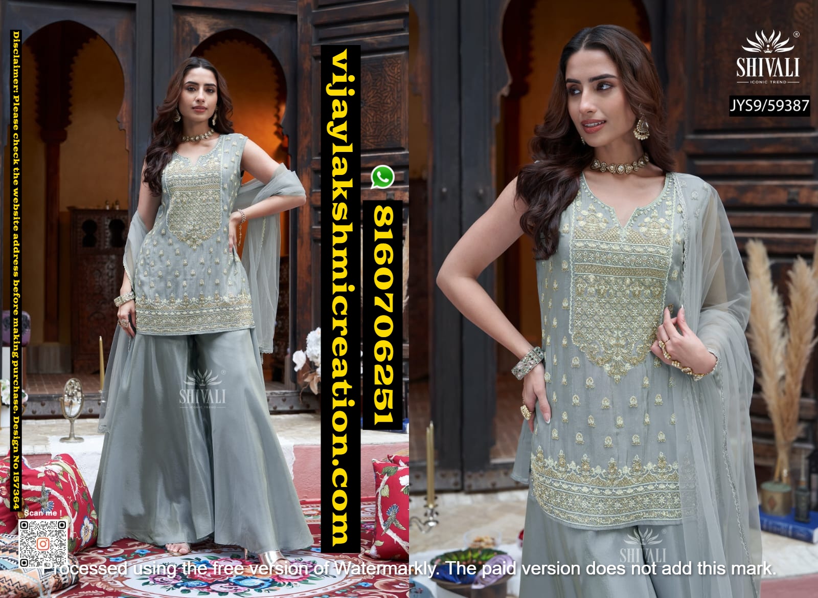Shivali JYS9-59387 Grey Sleeveless Kurta With Flared Sharara Bottoms And Sheer Dupatta In Singles-And-Full-Catalog-157364