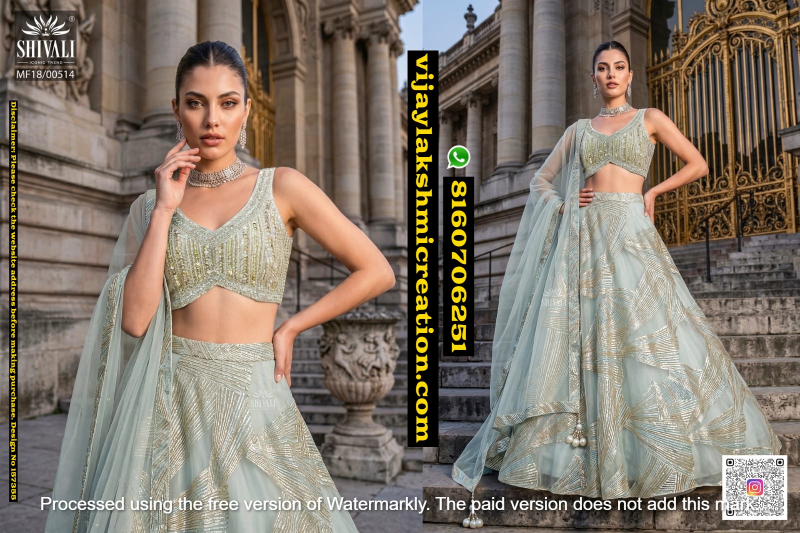 Shivali MF18-00514 Sage Silver Lehenga With Cape In-Singles-And-Full-Catalog-157355