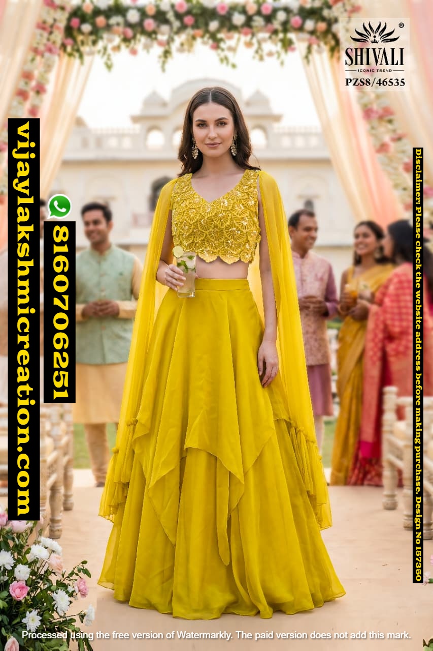 Shivali PZS8-46535 Lemon Lehenga With Cape In-Singles-And-Full-Catalog-157350