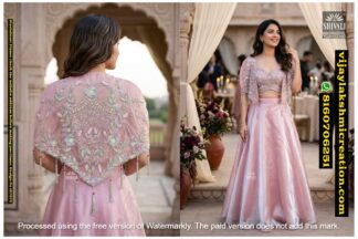 Shivali YG8-00560 Pink Blouse With Flare Skirt Topped with a netted cape In Singles-And-Full-Catalog-157575