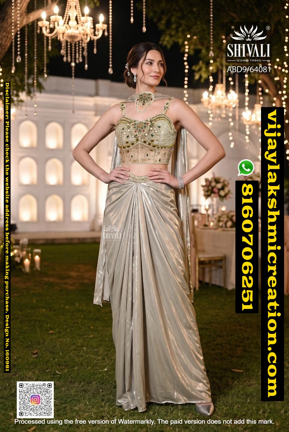 Shivali ABD9-64081 Metallic Silver Pre-draped Saree With Corset blouse In-Singles-And-Full-Catalog-160981