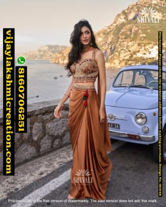 Shivali Copper Rust Embellished Draped Skirt Set With Crop Top In-Singles-And-Full-Catalog-161048