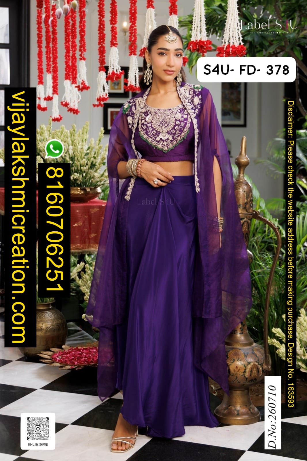 Label S4U D.No.260710 S4U-FD-378 Purple Cape Drape Skirt Set In Singles And Full Catalog-163593