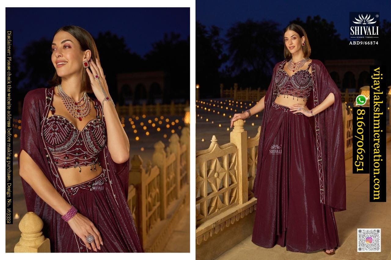 Shivali ABD9-66874 Deep Wine Cape Lehenga Set In-Singles-And-Full-Catalog-163332