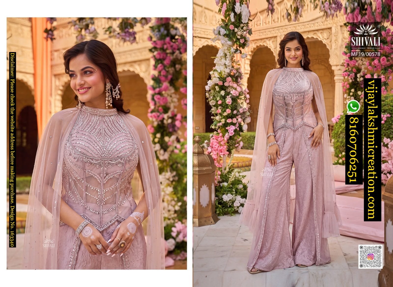 Shivali MF19-00578 Pink Indo-Western Palazzo Set With High Neck Top In-Singles-And-Full-Catalog-163340
